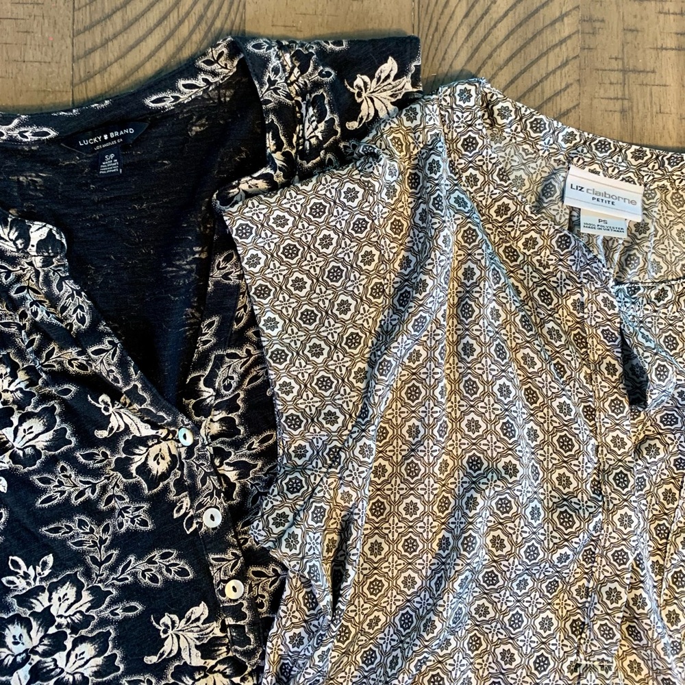 Liz Claiborne and Lucky Brand black and cream blouse bundle Size Small Petite